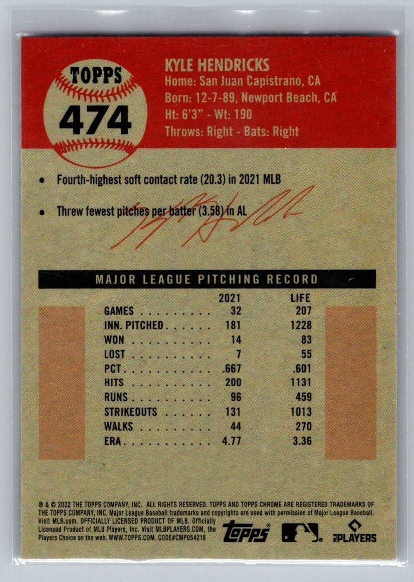 2022 Topps Chrome Platinum Anniversary #474 Kyle Hendricks Prism Refractor