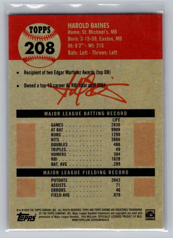 2022 Topps Chrome Platinum Anniversary #208 Harold Baines Prism Refractor
