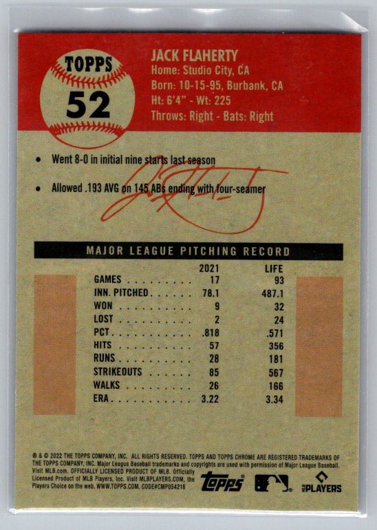 2022 Topps Chrome Platinum Anniversary #52 Jack Flaherty Prism Refractor