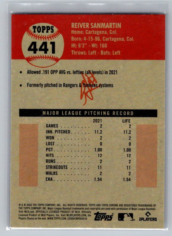 2022 Topps Chrome Platinum Anniversary #441 Reiver Sanmartin Prism Refractor