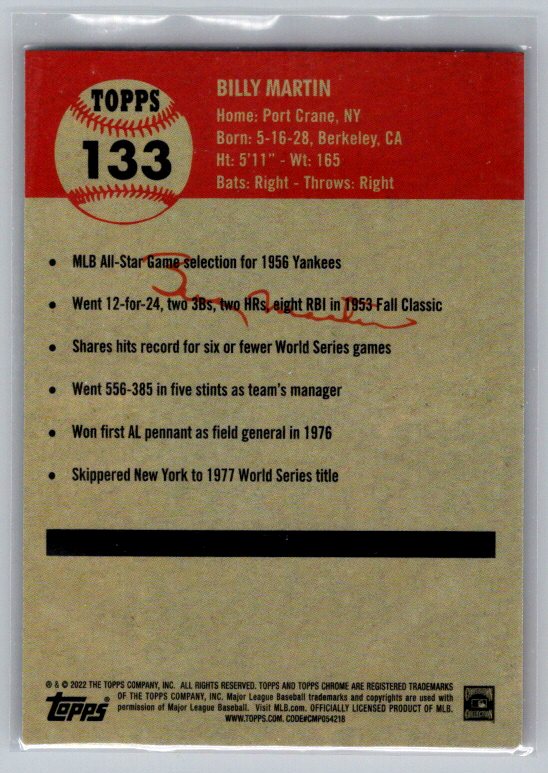 2022 Topps Chrome Platinum Anniversary #133 Billy Martin Prism Refractor