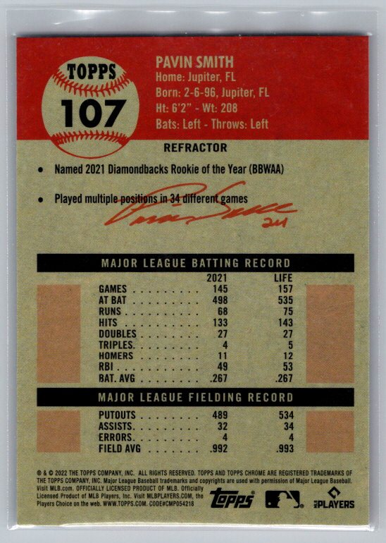 2022 Topps Chrome Platinum Anniversary #107 Pavin Smith Refractor