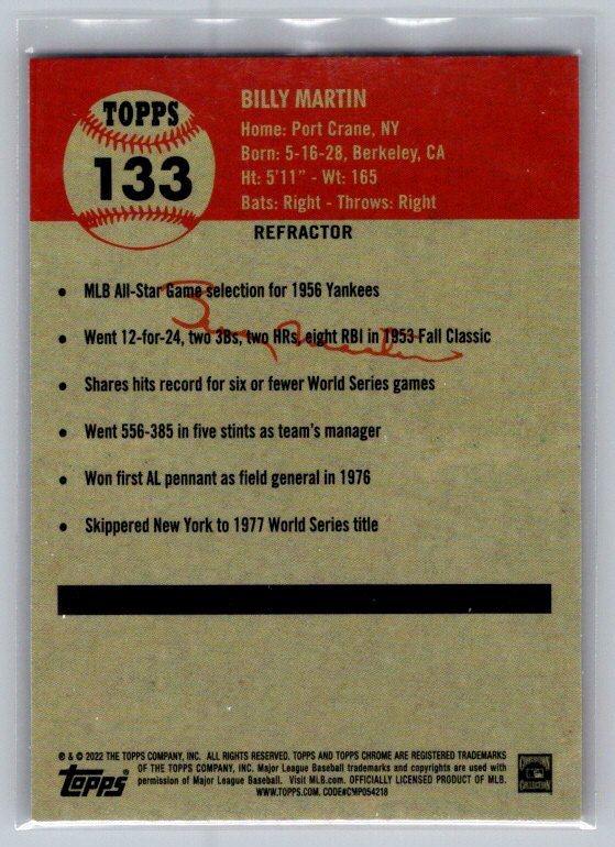2022 Topps Chrome Platinum Anniversary #133 Billy Martin Refractor