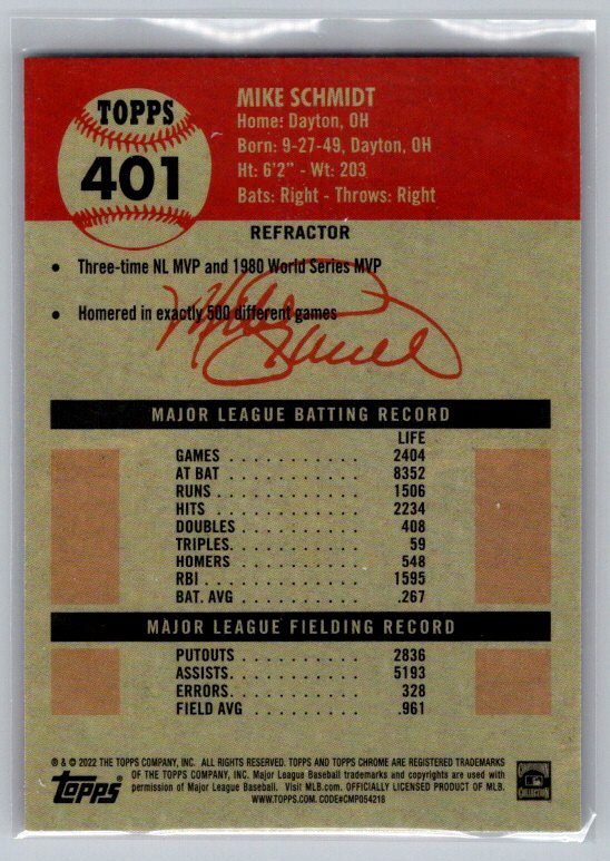 2022 Topps Chrome Platinum Anniversary #401 Mike Schmidt Refractor