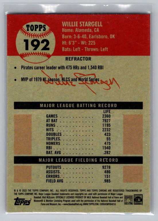 2022 Topps Chrome Platinum Anniversary #192 Willie Stargell Refractor